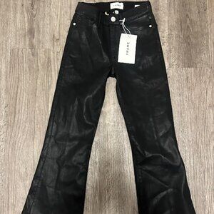 NWT FRAME JEANS SIZE 25 US IN SOLID BLACK COTTON BLEND LE CROP FLARE